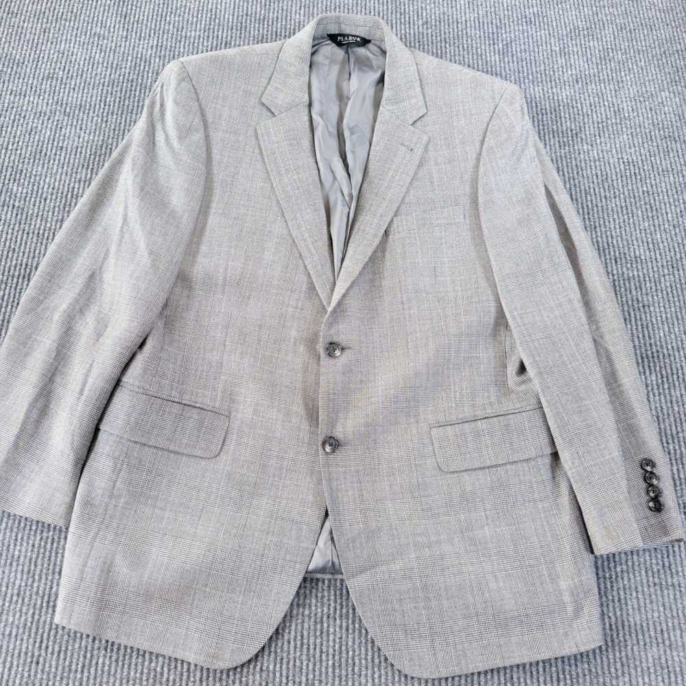 Jos A Bank Signature Collection Silk Camelhair Blazer Men 42R Tan Plaid Coat